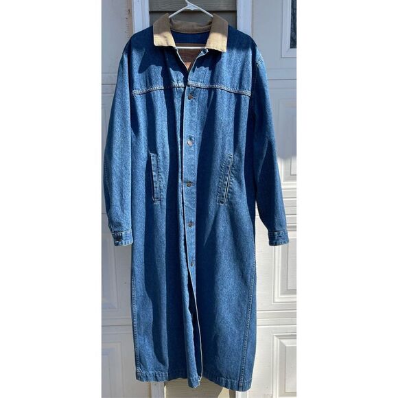 Vtg Levi’s Mens Levis XL Blue Denim Jean Long Duster Horseman Chore Coat Corduro - Picture 8 of 16